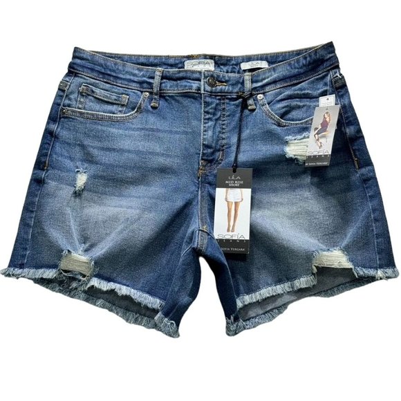 Sofia Jeans by Sofia Vergara Lila Easy Short Destructed Hem Medium Wash Denim Sh - Picture 2 of 6